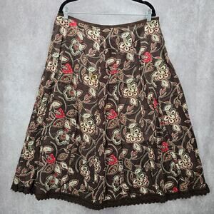 Style & Co Brown Floral Knee Length Flare Cotton Lace Skirt‎ Size 14